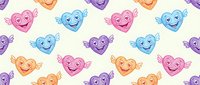 Cute cartoon hearts with wings seamless pattern in pastel colors on cream background. Perfect for children designs, Valentine decorations, and romantic projects.