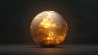 Glowing golden sphere with mysterious internal clouds and light effects on dark background, creating magical atmospheric mood for fantasy designs.