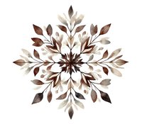 Symmetrical watercolor mandala with brown and beige leaves arranged in radial pattern on white background, creating delicate botanical snowflake design.