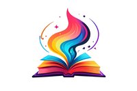 Open book with vibrant rainbow pages and magical swirling energy emerging, surrounded by sparkling stars on white background, ready for creative projects.