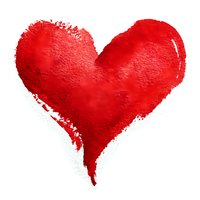 Red watercolor heart shape painted with brush strokes on white background for romantic designs and Valentine's Day projects.