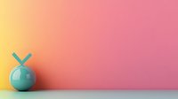 Minimalist turquoise decorative sphere with cross detail against gradient pink and yellow wall background, modern abstract composition with copy space.