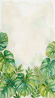 Watercolor tropical foliage border with monstera and palm leaves on cream background, isolated design element for invitations, stationery, and botanical projects.