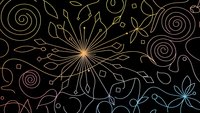 Golden line art floral pattern on black background with decorative swirls and geometric elements for luxury design projects and elegant branding materials.