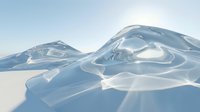 Surreal glossy ice landscape with smooth flowing hills under bright sunlight, evoking arctic purity and futuristic minimalism.