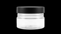Clear glass jar with black screw-top lid, isolated on transparent background. Ready for product mockups, packaging design, cosmetics branding, label templates, e-commerce displays, and print-on-demand applications.