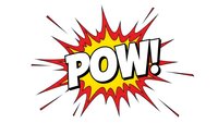 Comic book explosion burst with POW text in bold letters on starburst background. Retro pop art style graphic element for superhero themes and action designs.