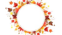 Autumn leaves frame with colorful fall foliage border surrounding white circular space for text or design elements on transparent background.