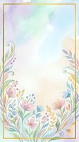 Soft watercolor floral border with pastel blooms and gold frame, perfect copy space background for cards, invitations, and social media.