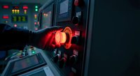 Professional pilot operating aircraft control panel with illuminated red switches and navigation instruments in modern cockpit during flight operations.