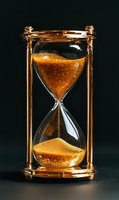 Golden hourglass with flowing sand against dark background symbolizing time passage, deadlines, and temporal concepts for business presentations.