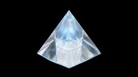 Translucent blue crystal pyramid isolated on transparent background, ready for design use on t-shirts, stickers, clipart, print-on-demand products, and sublimation projects.