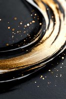 Luxurious gold and black abstract swirl pattern with glitter particles scattered on dark background creates elegant, dynamic movement for luxury designs.