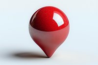 Red glossy location pin marker on white background, isolated object with soft shadow and reflective surface suitable for maps and navigation design elements.