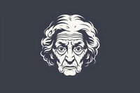 Elderly woman face portrait with wrinkles, glasses and curly hair in monochrome style on dark background, isolated design element for logos and prints.