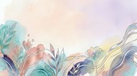 Watercolor floral border with flowing botanical elements in soft pastel tones of blue, pink, and yellow, isolated on white background for design projects.