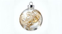 Elegant clear glass Christmas ornament with gold swirl pattern isolated on white background for holiday decorations and festive design projects.