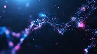 Digital wave of glowing particles flowing across dark space, representing data transfer, technology innovation, and network connectivity for tech backgrounds and digital marketing.