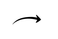 Black curved arrow pointing right on white background, isolated graphic element for presentations, infographics, and digital content.