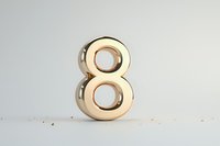 Golden metallic number eight on light background, isolated mathematical digit symbol for counting, anniversary, or numerical design elements.