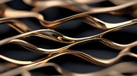 Elegant golden waves forming abstract metallic pattern on dark background, luxury design element with smooth flowing curves and reflective surface.