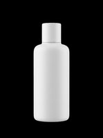 Blank white cosmetic bottle with cap isolated on transparent background, ready for product mockups, packaging design, t-shirt graphics, and print-on-demand applications.
