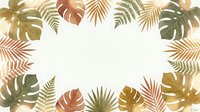 Tropical leaves frame border with monstera, palm fronds and ferns in warm autumn colors on cream background for botanical design projects.
