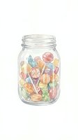 Glass jar filled with colorful candies and sweets isolated on white background, ready for design use on packaging, labels, and confectionery marketing materials.