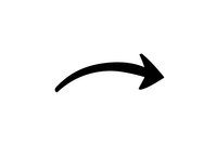 Black curved arrow pointing right on white background, indicating direction, movement, or navigation for interface design.