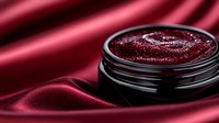 Luxurious burgundy body scrub with glitter shimmer on dark red silk background, spa and beauty product photography for cosmetic advertising and skincare promotion.
