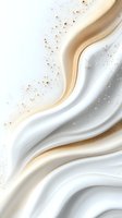 Luxurious white and gold flowing waves with glitter particles create elegant abstract background texture for cosmetic packaging and luxury branding designs.