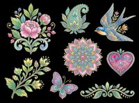 Ornamental floral and botanical design elements isolated on transparent background. Features decorative flowers, leaves, birds, butterflies, and mandala patterns. Ready for t-shirt design, clipart, stickers, sublimation, and print-on-demand projects.