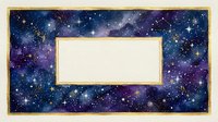 Cosmic space frame with golden border and blank center for text or design. Starry night sky background with nebula colors and twinkling stars for presentations.