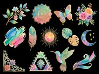 Watercolor floral and nature elements isolated on transparent background. Ready for t-shirt design, clipart, stickers, sublimation, print-on-demand products and digital crafts.