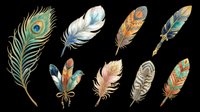 Colorful boho feathers and bird clipart set, isolated on transparent background, ready for stickers, t-shirt design, sublimation, and print on demand crafts.