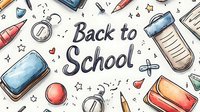 Hand drawn school supplies and stationery elements in watercolor style with stopwatch, smartphone, pencils and stars on white background. Back to school concept.