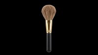 Fluffy powder makeup brush with gold ferrule and black handle, isolated on transparent background. For beauty clipart, t-shirt design, stickers, sublimation, print on demand.