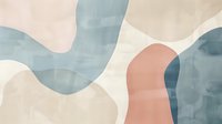 Minimalist abstract composition with soft curved shapes in muted blue and blush pink tones on cream background, creating gentle flowing movement and harmony.