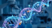 DNA double helix structure with colorful genetic code segments floating in modern laboratory environment for medical research and biotechnology.