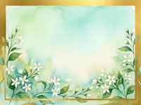 Watercolor floral frame with white flowers and green leaves on soft pastel background for wedding invitations, greeting cards and spring designs.