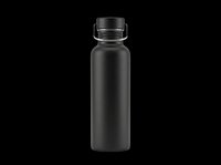 Black matte stainless steel water bottle with carry handle lid, isolated on transparent background. Ready for sublimation, print on demand, and product design use.