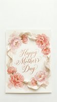 Elegant Mother's Day greeting card with pink peonies and cream ribbon frame on soft background for holiday celebrations and family appreciation.