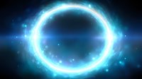 Glowing blue energy ring with luminous particles and light effects on dark background, cosmic portal with magical aura for fantasy and sci-fi designs.