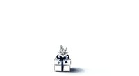 Isolated gift box with navy blue ribbon bow and decorative plant sprig on white background, ready for holiday design, greeting cards, and promotional materials.