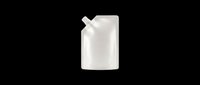 Blank white spouted pouch mockup isolated on transparent background, ready for branding, packaging design, stickers, print on demand, and T-shirt design use.