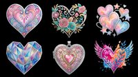 Decorative heart designs with floral elements, watercolor effects, and ornamental details isolated on transparent background. Ready for t-shirt designs, stickers, clipart, sublimation, and print-on-demand products.