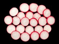 Sliced radishes arranged in a cluster, isolated on transparent background. Ready for culinary designs, recipe graphics, food packaging, print-on-demand products, and kitchen-themed clipart.