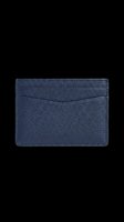 Navy blue leather card holder with multiple slots, isolated on transparent background, ready for e-commerce, product mockups, fashion catalogs, and retail design applications.