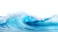Powerful ocean wave with crystal clear turquoise water curling against white sky background, dynamic motion of sea surf captured in bright natural lighting.
