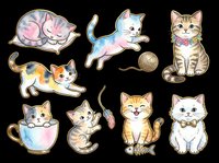 Cute cats collection with various poses and styles isolated on transparent background, ready for t-shirt design, stickers, clipart, sublimation and print-on-demand projects.